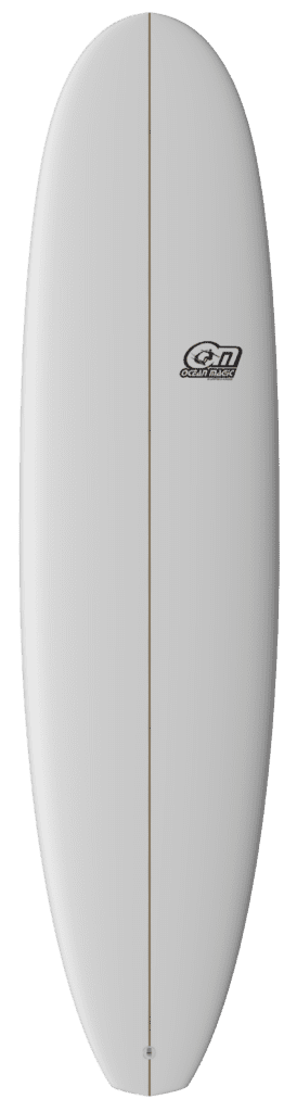 ocean magic mini mal surfboard in all white with black logo